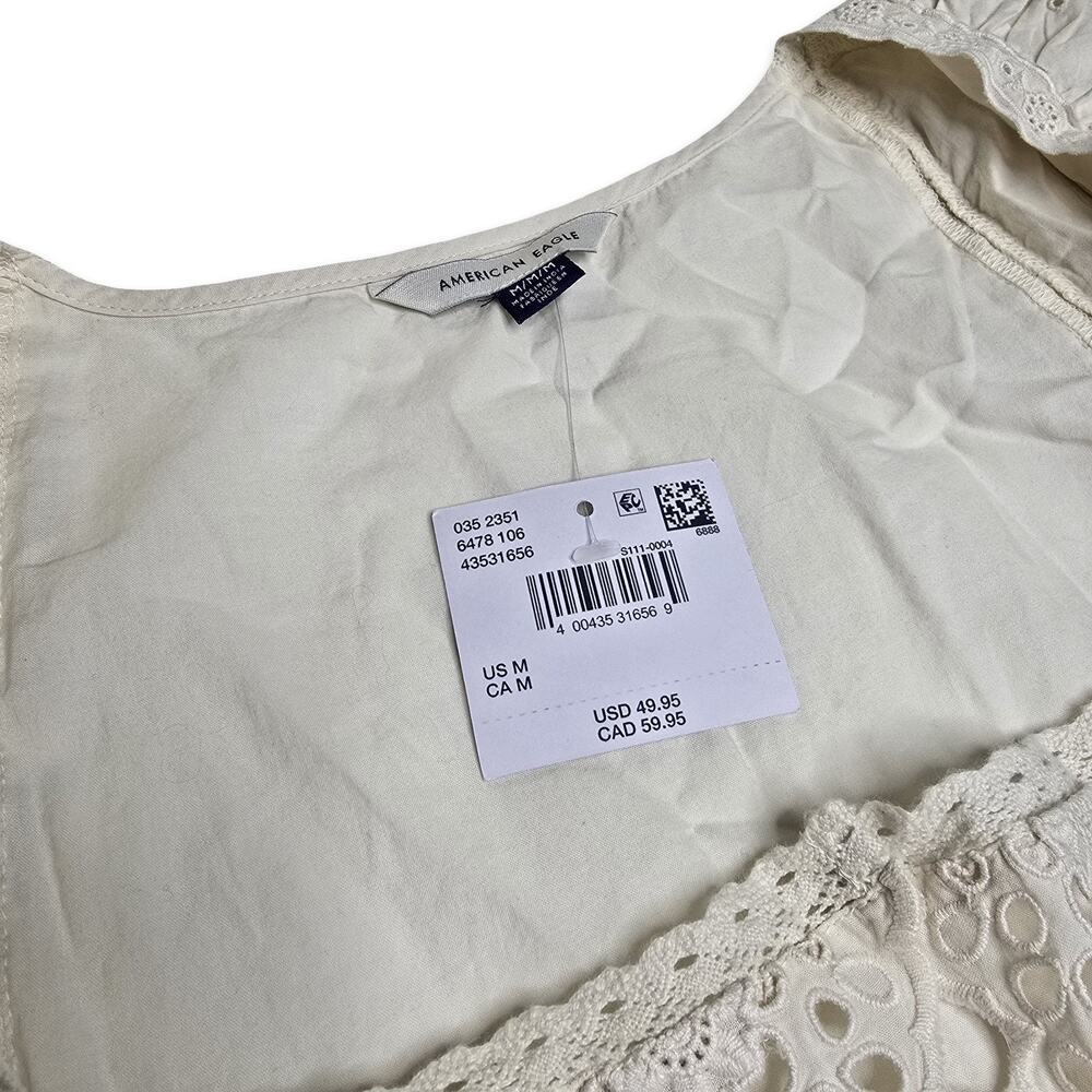 American Eagle Eyelet Lace Peplum Top Womens M Ivory Cottagecore Boho NWT - Picture 10 of 12